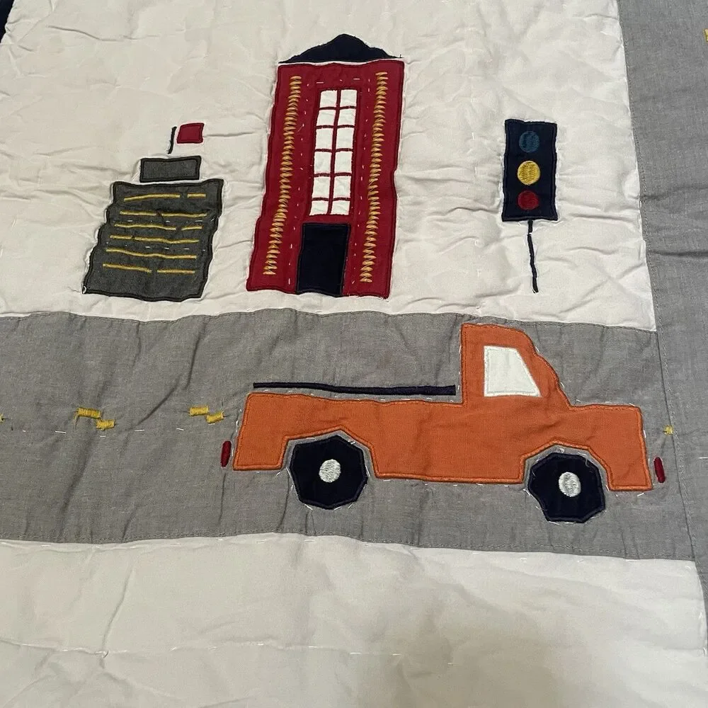 Pottery Barn Kids Orange Truck Euro Sham Quilted Cotton Transportation Bedding